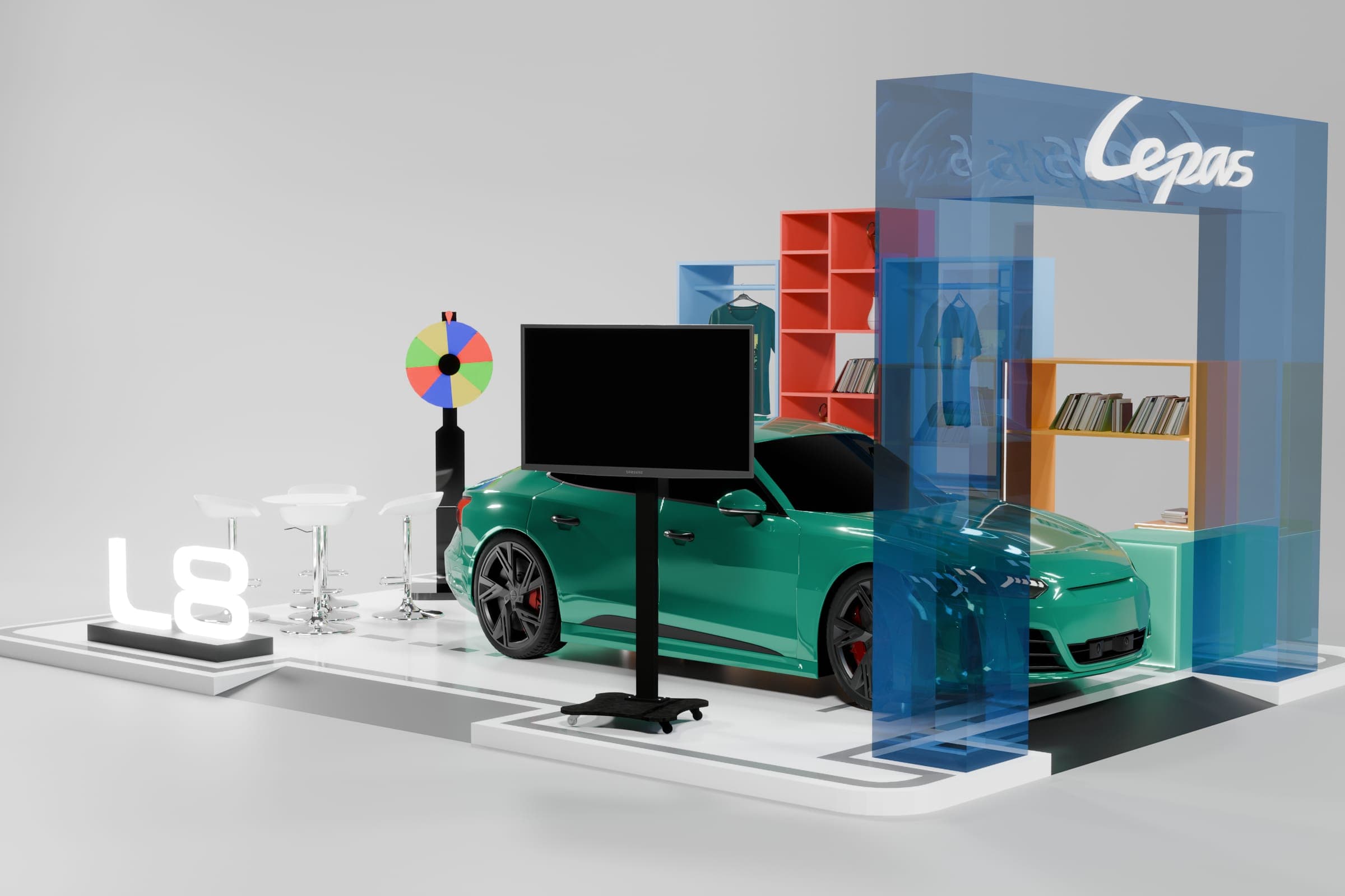 The Lepas booth concept by Aeterna Works, rendered in 3D