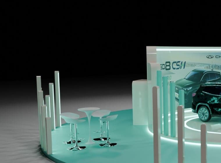 Chery Tiggo 8 CSH Booth, light posts and bar tables