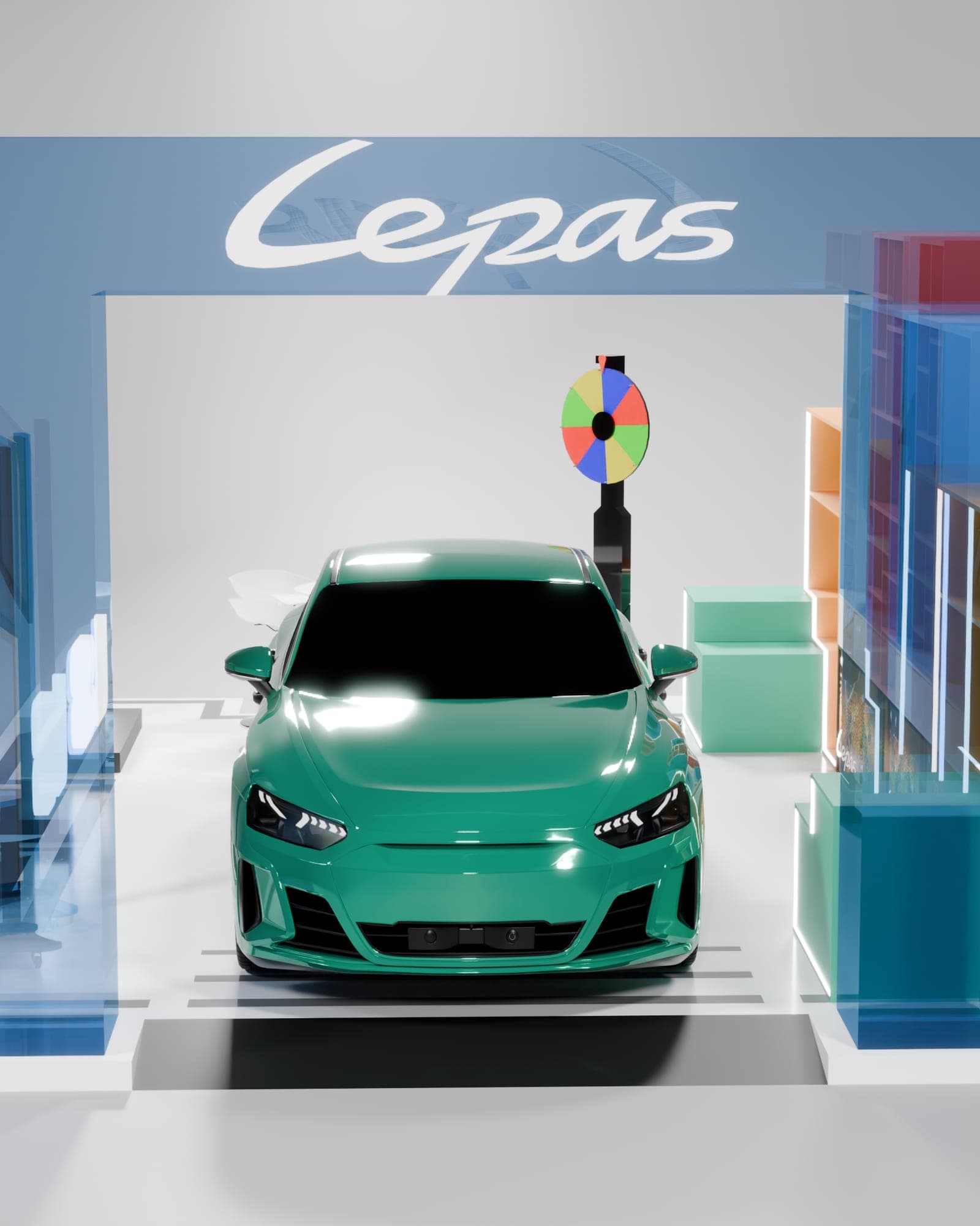 Lepas Booth, the car framed by the gate