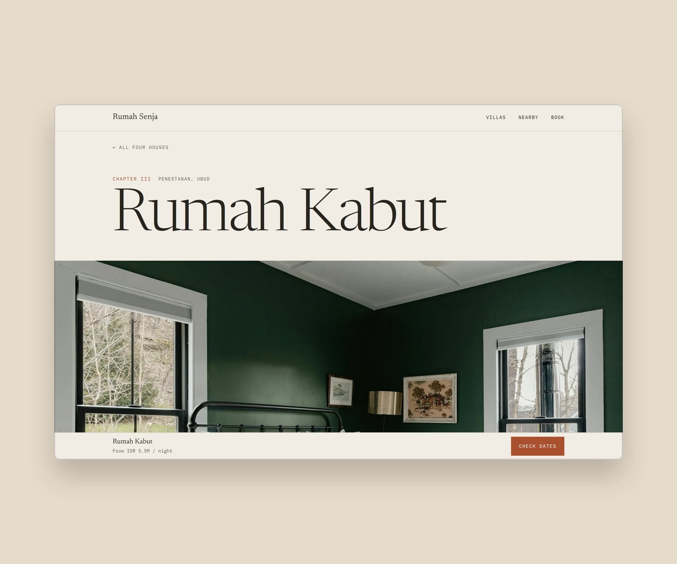 Rumah Senja, villa page, desktop