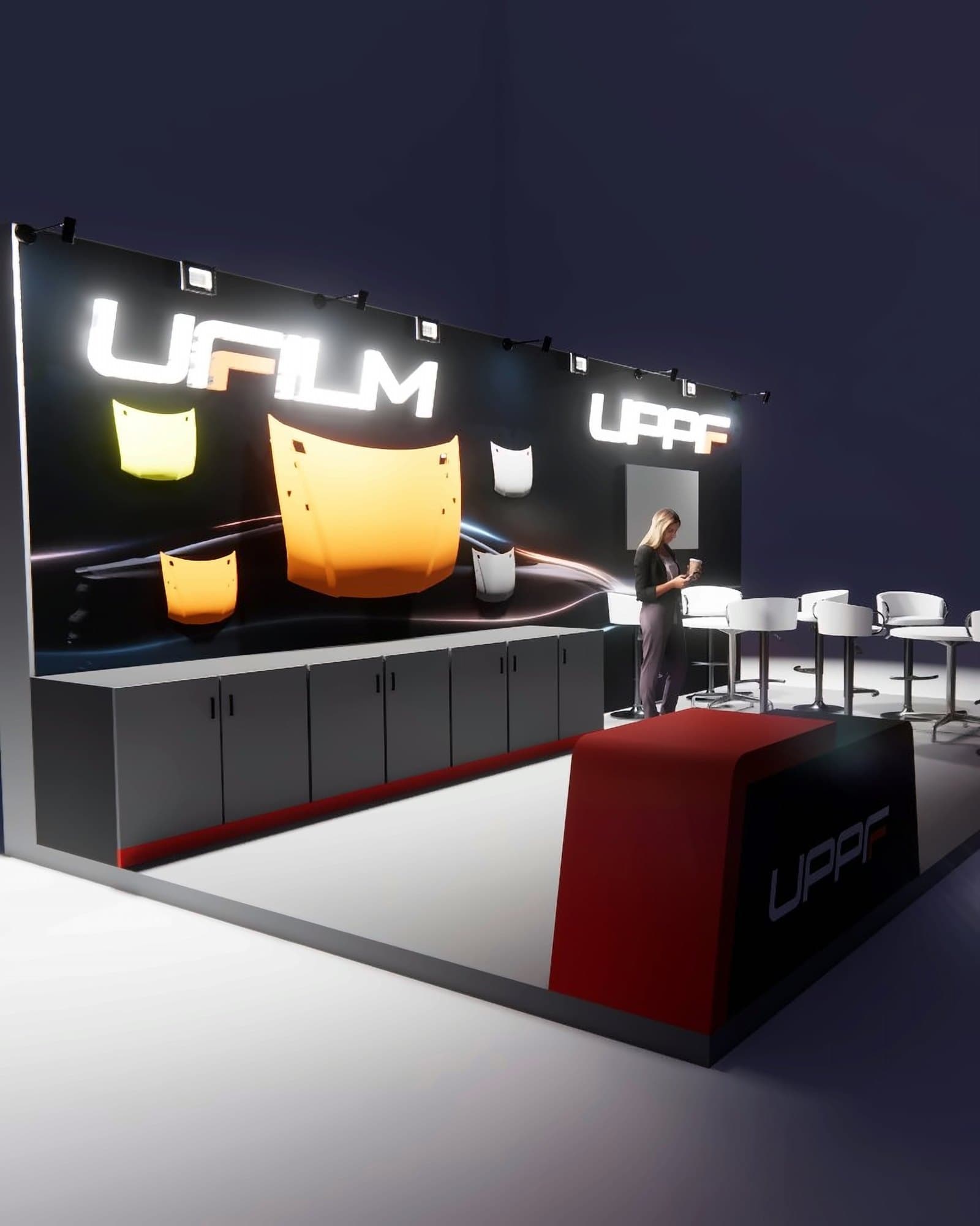 UPPF Booth, the counter and the hood wall from the corner