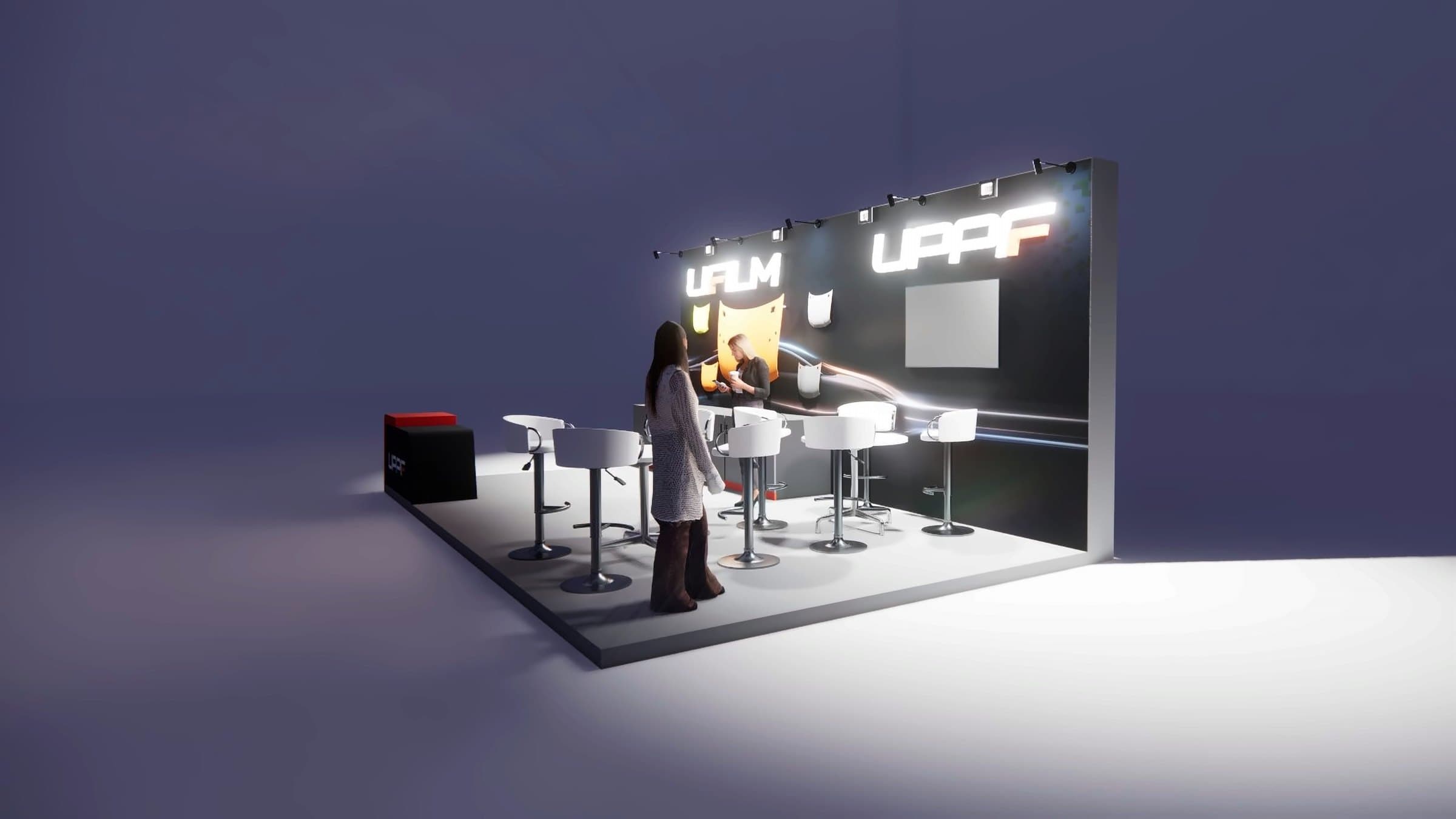 UPPF Booth, bar tables on the open side of the plot