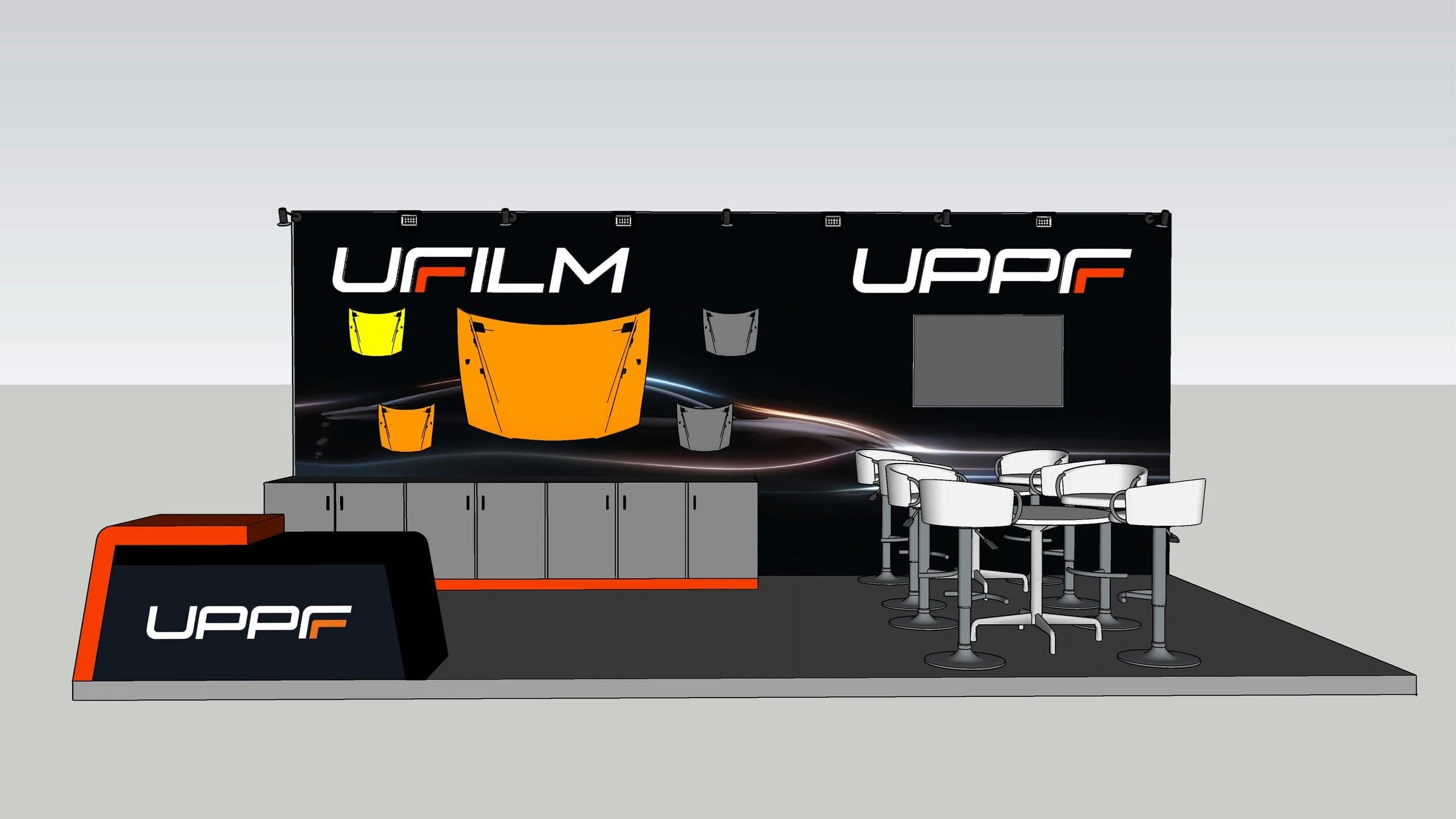 UPPF Booth, 3D model, front view